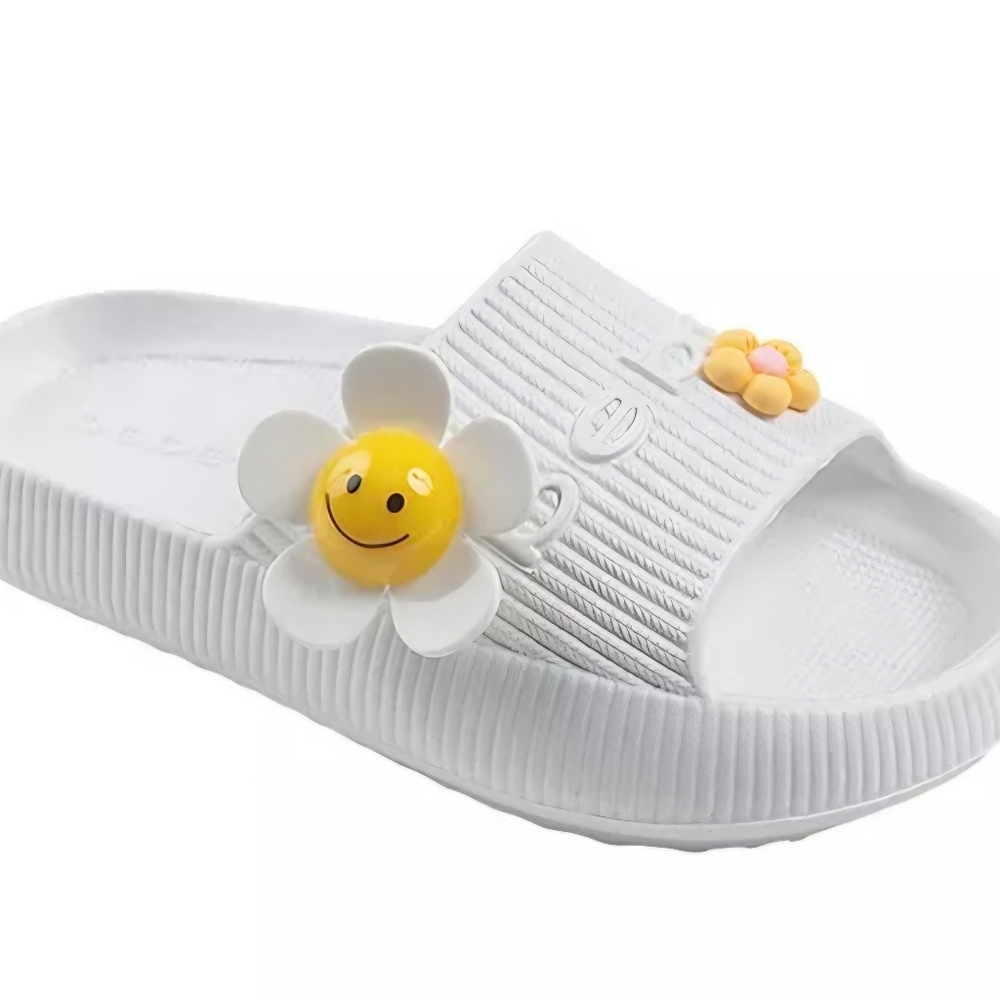 Kids Pink With White and Yellow Flower Slide Sandals